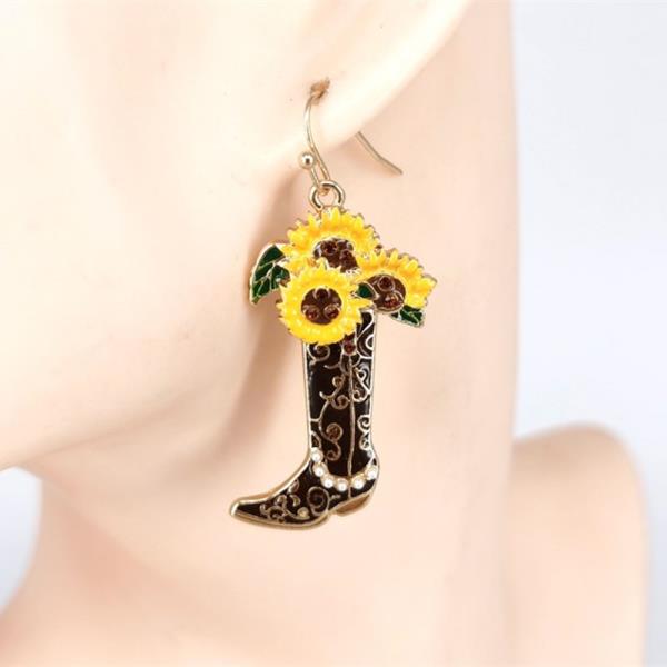 WESTERN SUNFLOWER COWBOY BOOT DANGLE EARRING