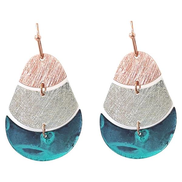 METAL MULTI TONE LAYERED DISC DROP EARRING