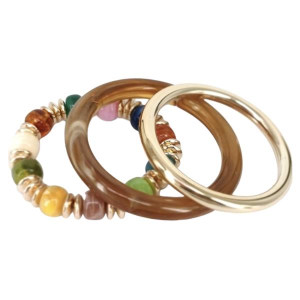ACRYLIC BEAD METAL 3 PIECE BANGLE SET