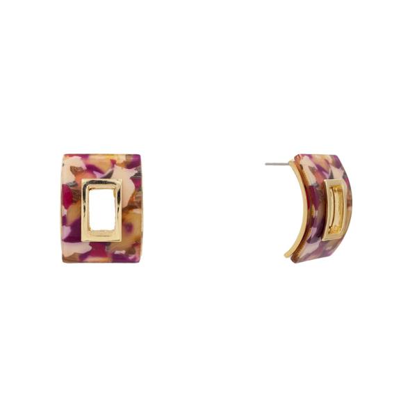 RESIN RECTANGLE HOOP EARRING