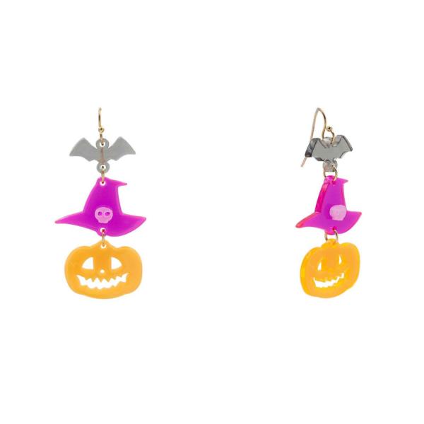 HALLOWEEN PUMPKIN WITCH HAT DANGLE EARRING