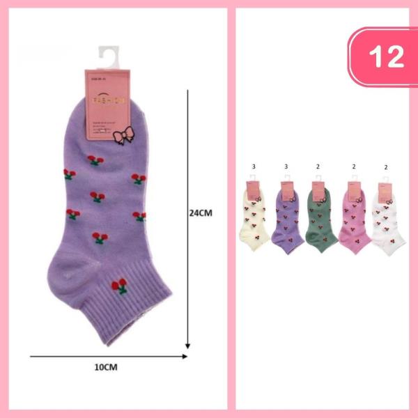 CHERRY PRINT ANKLE SOCKS (12 UNITS)