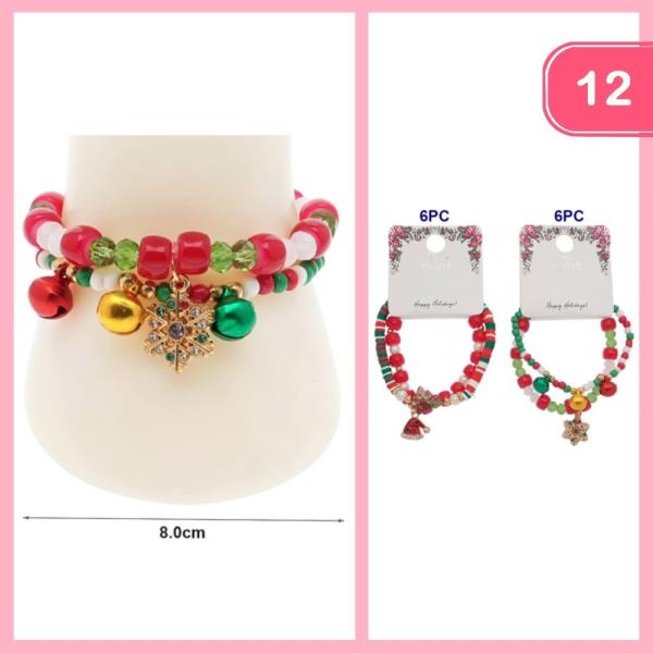CHRISTMAS BEADED CHARM BRACELET (12 UNITS)