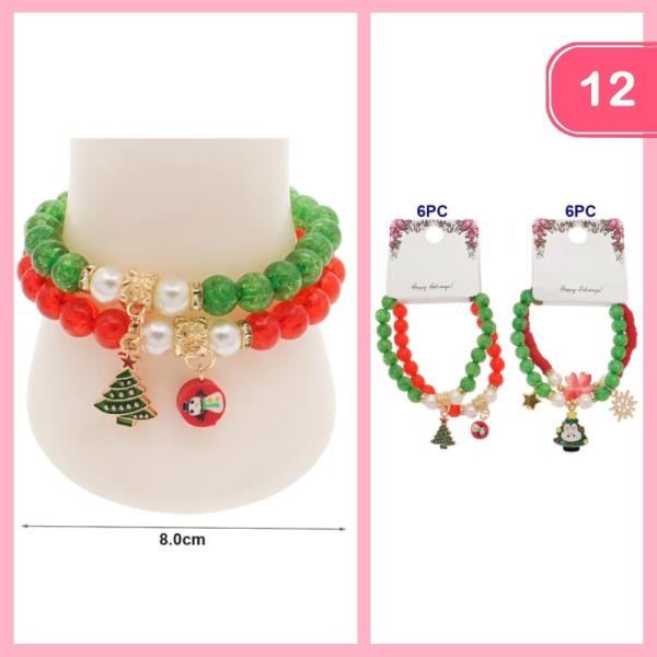 CHRISTMAS BEADED CHARM BRACELET (12 UNITS)