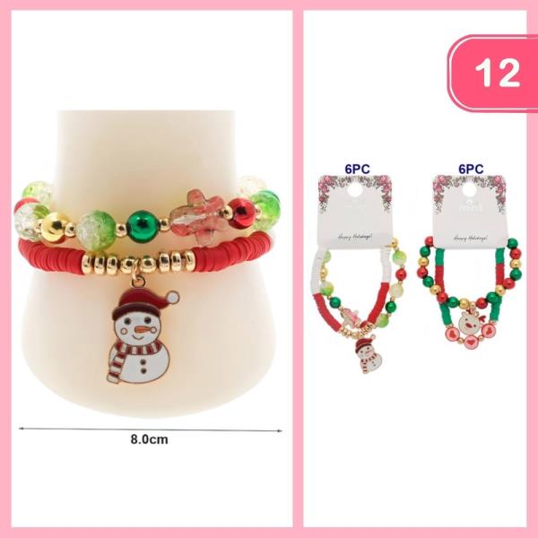 CHRISTMAS BEADED CHARM BRACELET (12 UNITS)