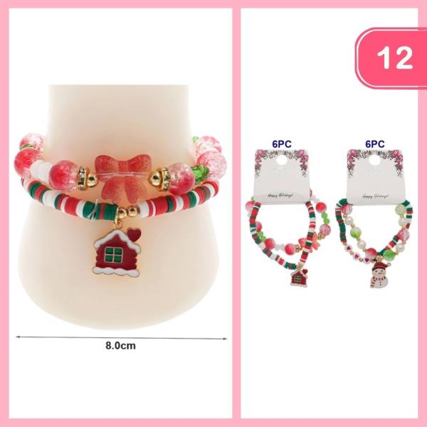 CHRISTMAS BEADED CHARM BRACELET (12 UNITS)