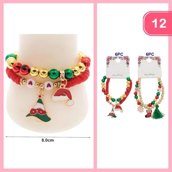CHRISTMAS BEADED CHARM BRACELET (12 UNITS)