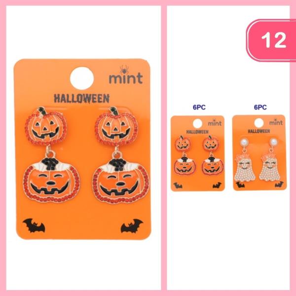 HALLOWEEN RHINESTONE PUMPING PEARL GHOST DANGLE EARRING