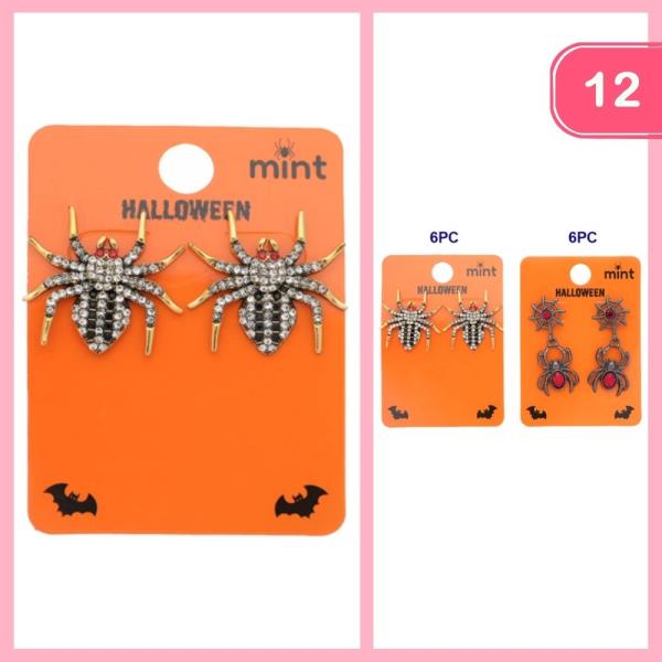 HALLOWEEN SPIDER RHINESTONE DANGLE EARRING (12 UNITS)