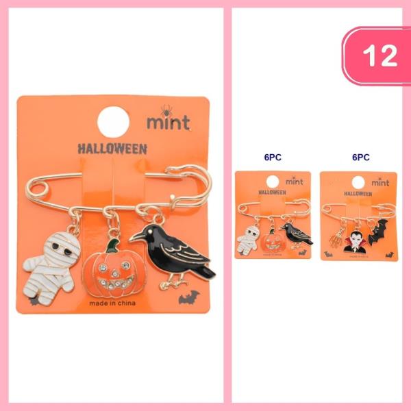 HALLOWEEN CHARM SAFETY PIN BROOCH (12 UNITS)