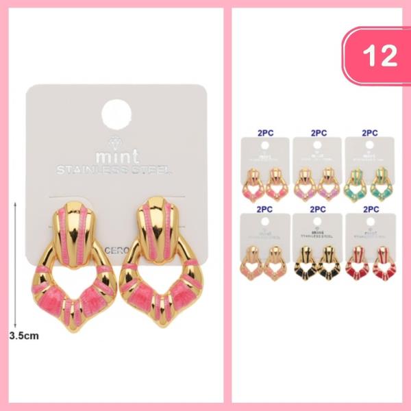 STAINLESS STEEL TWO TONE DOOR KNOCKER POST EARRINGS (12 UNITS)