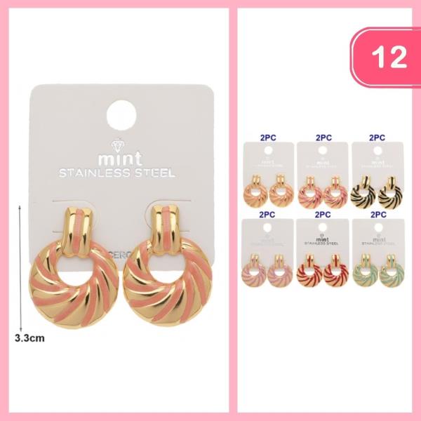 STAINLESS STEEL TWO TONE ROUND DOOR KNOCKERS EARRINGS (12 UNITS)