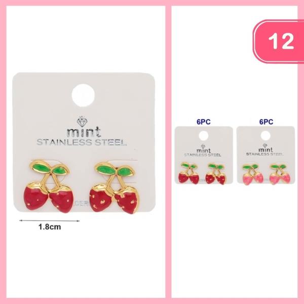 STAINLESS STEEL STRAWBERRY POST EARRING (12 UNITS)