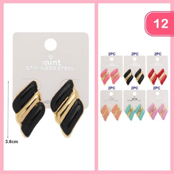 STAINLESS STEEL TWO TONE POST DROP EARRING (12 UNITS)