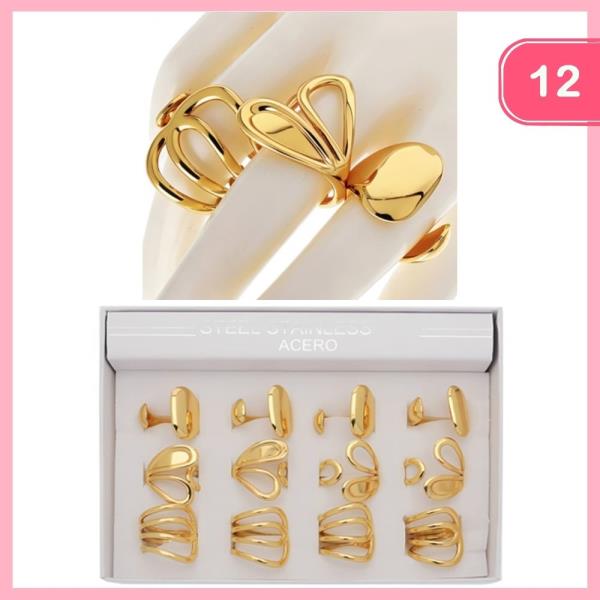 STAINLESS STEEL MIXED RING SET (12 UNITS)