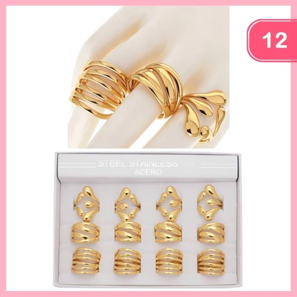 STAINLESS STEEL MIXED RING SET (12 UNITS)