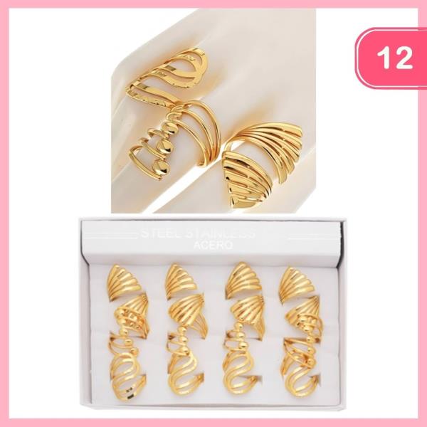 STAINLESS STEEL MIXED RINGS SET  (12 UNITS)