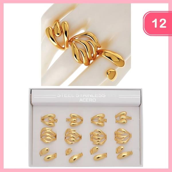 STAINLESS STEEL CHUNKY MIXED RINGS SET (12 UNITS)