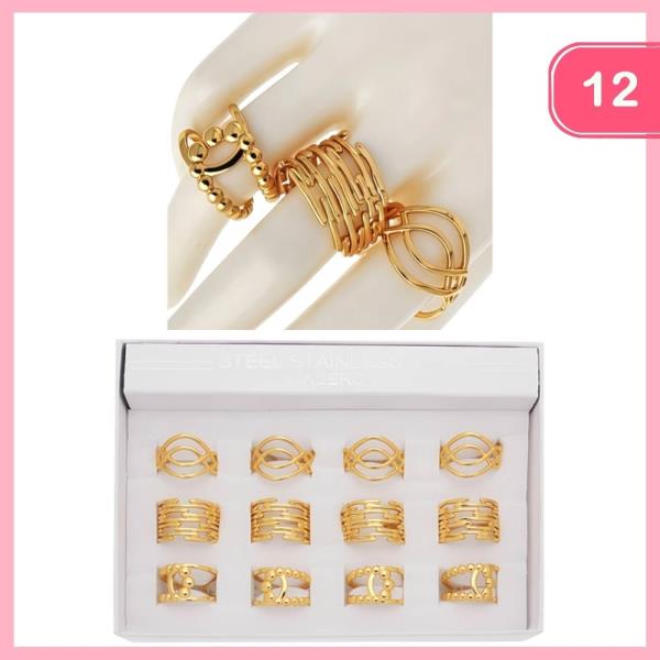 STAINLESS STEEL MIXED RING SET (12 UNITS)