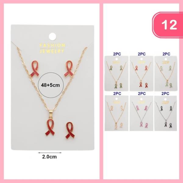 BREAST CANCER AWARENESS NECKLACE EARRING SET (12 UNITS)