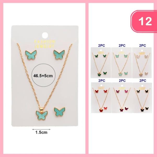BUTTERFLY NECKLACE EARRING SET (12 UNITS)