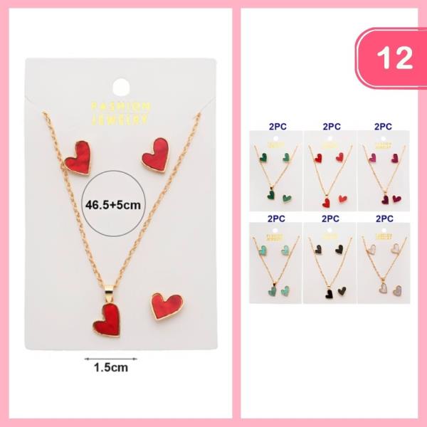 HEART NECKLACE EARRING SET (12 UNITS)