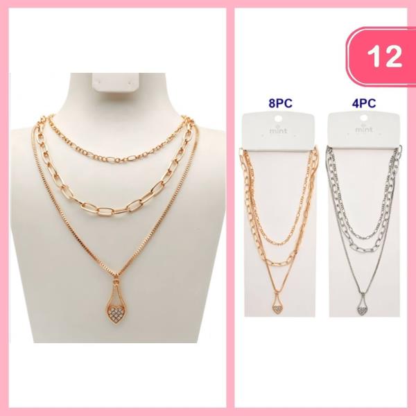 RHINESTONE PENDANT LAYERED NECKLACE (12 UNITS)