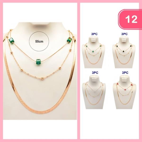 MULTI LAYERED CRYSTAL BEAD  NECKLACE (12 UNITS)