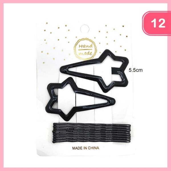 STAR SNAP HAIR CLIP BOBBY PIN SET (12 UNITS)