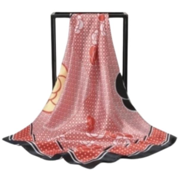 FLOWER PRINT SILKY BANDANA SQUARE NECK SCARF