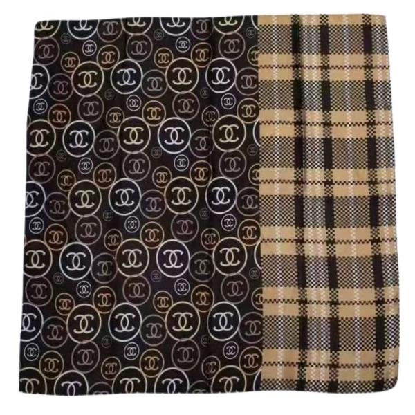 PLAID PRINT SILKY BANDANA SQUARE NECK SCARF