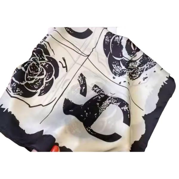 FLORAL PRINT SILKY BANDANA SQUARE NECK SCARF