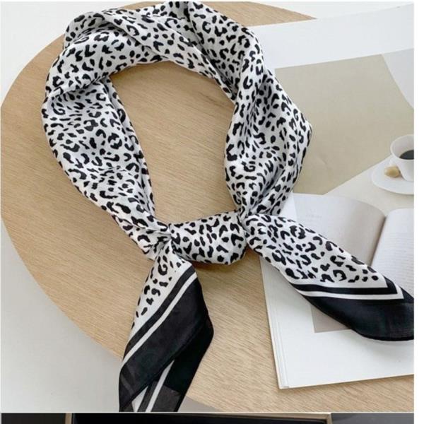 LEOPARD PRINT SILKY BANDANA SQUARE NECK SCARF
