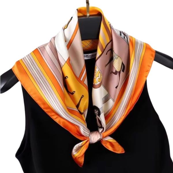 EQUESTRIAN PRINT SILKY BANDANA SQUARE NECK SCARF