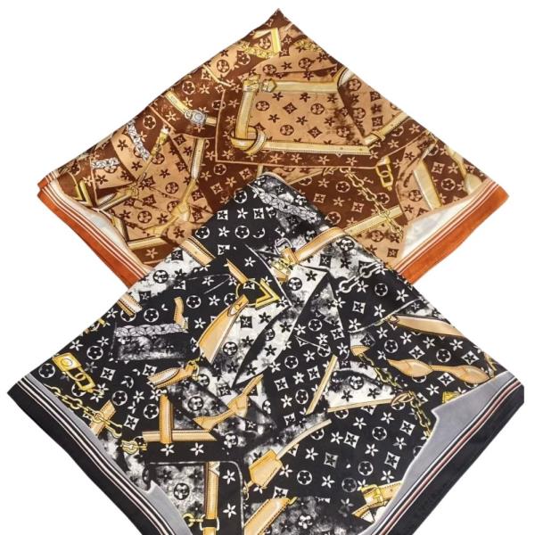 EQUESTRIAN PRINT SILKY BANDANA SQUARE NECK SCARF