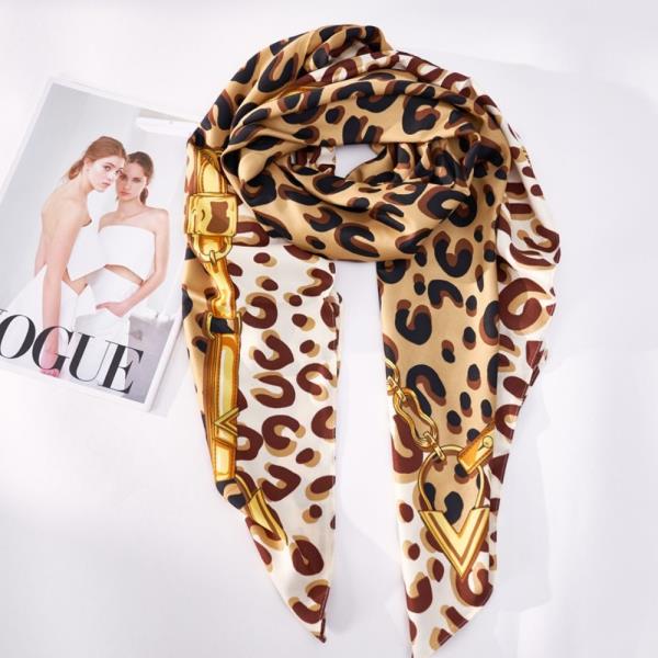 LEOPARD PRINT SILKY BANDANA SQUARE NECK SCARF