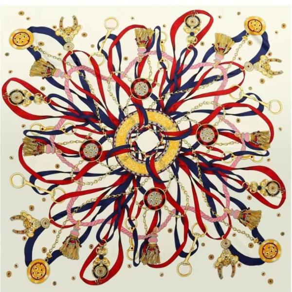 EQUESTRIAN PRINT SILKY BANDANA SQUARE NECK SCARF