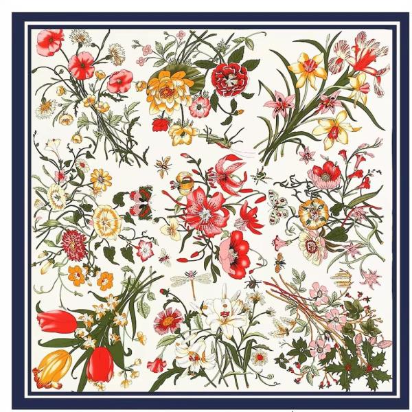 FLORAL PRINT SILKY BANDANA SQUARE NECK SCARF