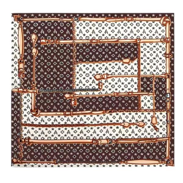 GEOMETRIC PRINT SILKY BANDANA SQUARE NECK SCARF