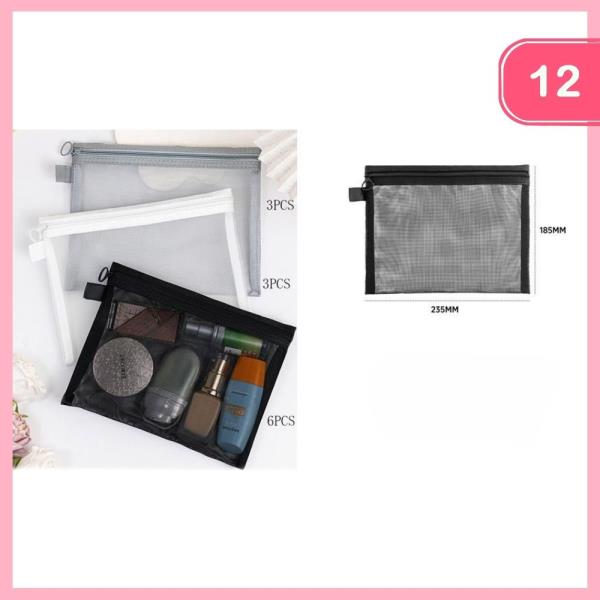 MESH ZIPPER COSMETIC AND TOILETRY POUNCHES (12 UNITS)