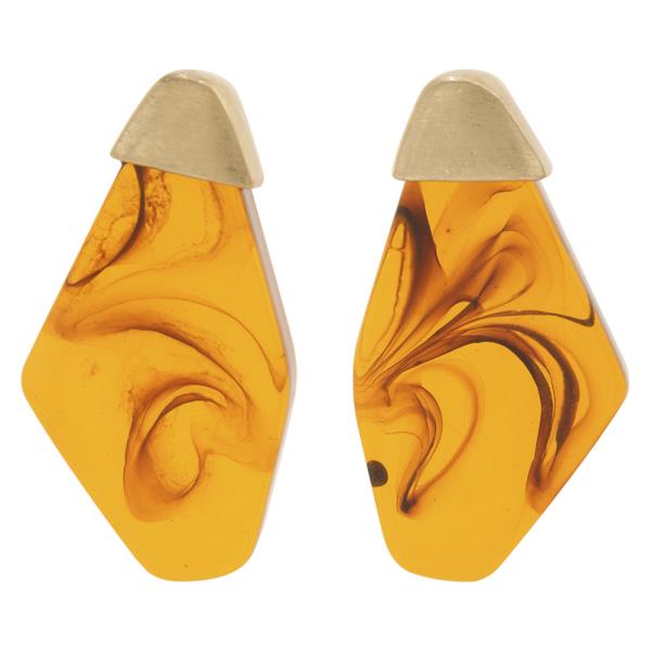 ANGULAR GEOMETRIC MARBLED SHIELD DROP EARRING