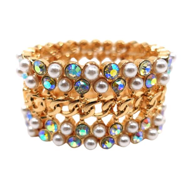 METAL W PEARL STRETCH BRACELET
