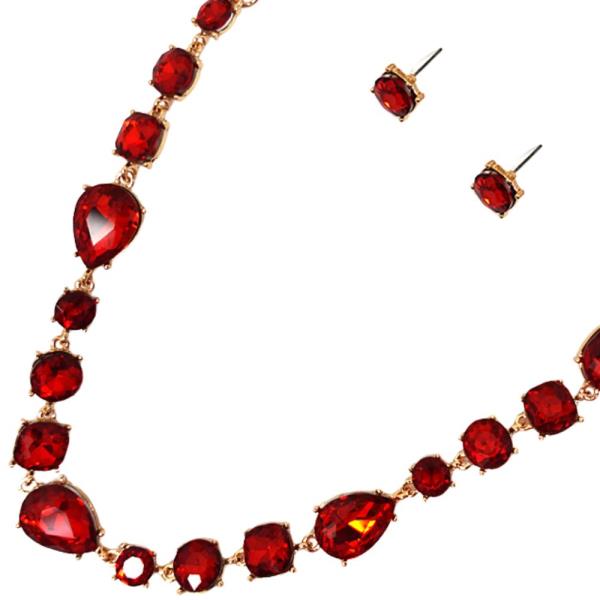 GLASS STONES NECKLACE EARRING SET