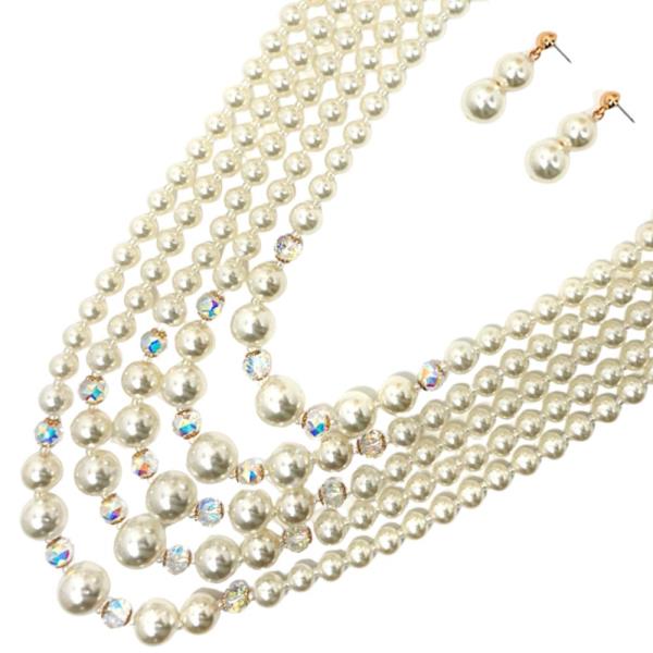 PEARL LAYER NECKLACE EARRING SET
