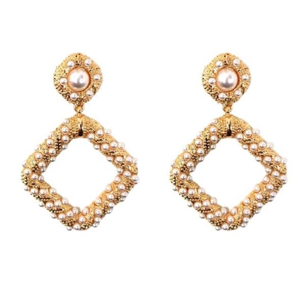 METAL PEARL DANGLE EARRINGS