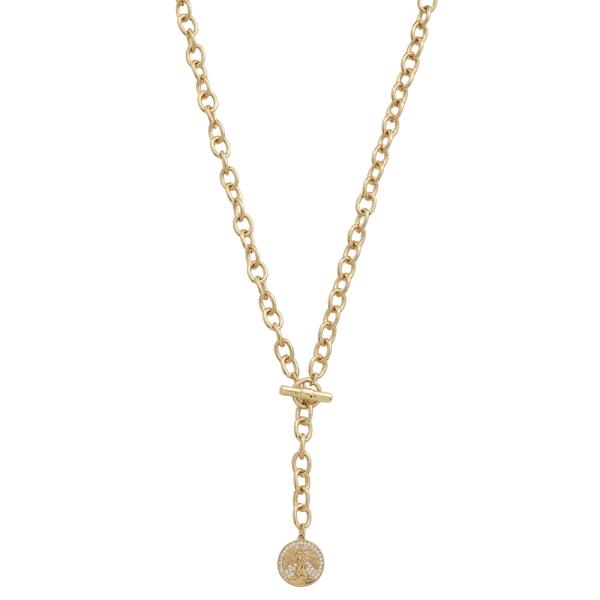 SODAJO COIN PENDANT CHAIN LINK LARIAT GOLD DIPPED NECKLACE
