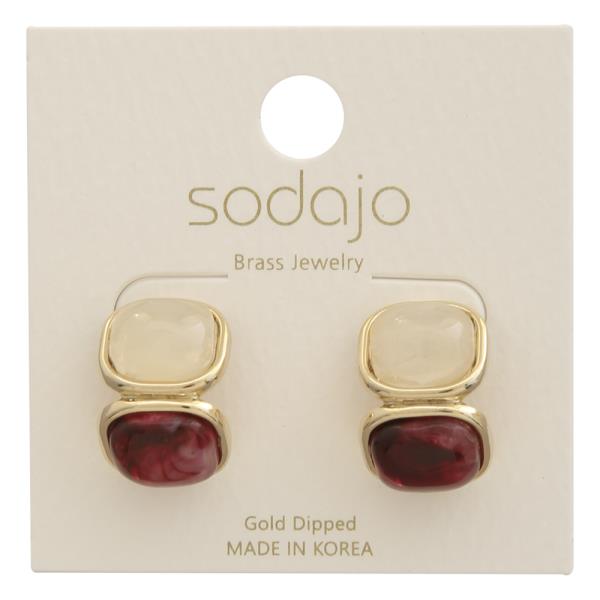 SODAJO TWO TONE SQUARED GEM GOLD DIPPED EARRING