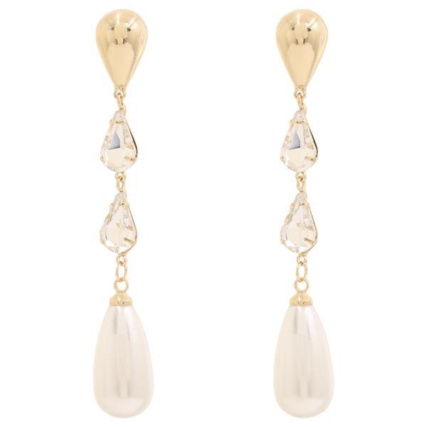 SODAJO CRYSTAL PEARL LINEAR TEARDROP GOLD DIPPED EARRING