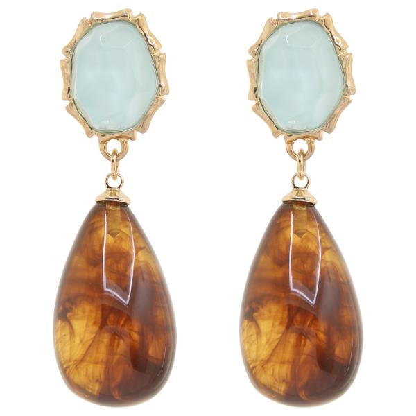 SODAJO VINTAGE RESIN COLORBLOCK TEARDROP GOLD DIPPED EARRING