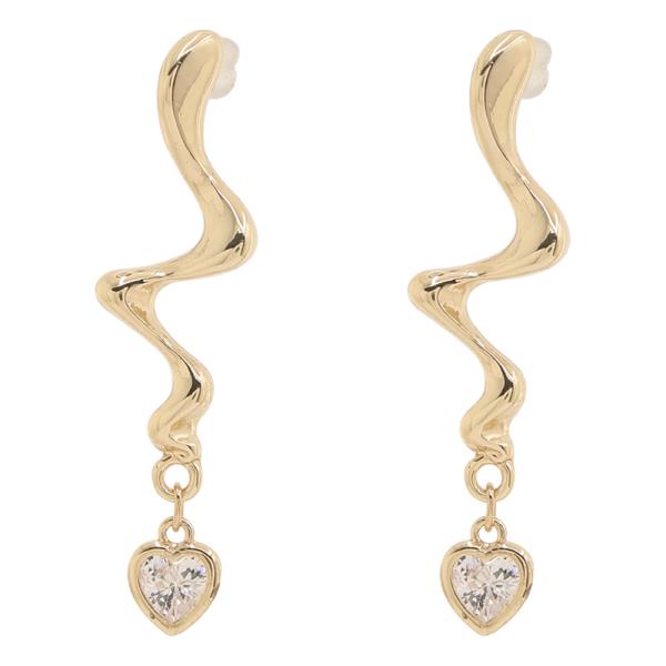 SODAJO WAVY CRYSTAL HEART DANGLE DROP GOLD DIPPED EARRING